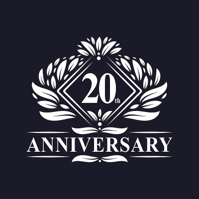 20周年标志，豪华花卉20周年标志。