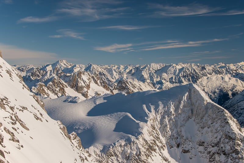 美丽的瑞士阿尔卑斯山雪山全景。