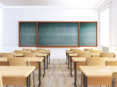 空的学校教室。三维渲染