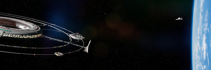 空间站和地球轨道上的宇宙飞船
