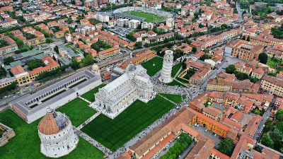 Aerial view of the Square of Miracles with Pisa’s 