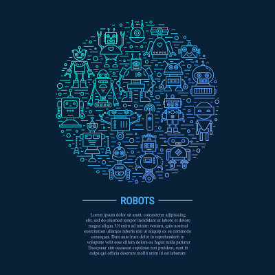 Robots collection vector line icon