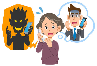 Senior woman being scammed by phone fraud
