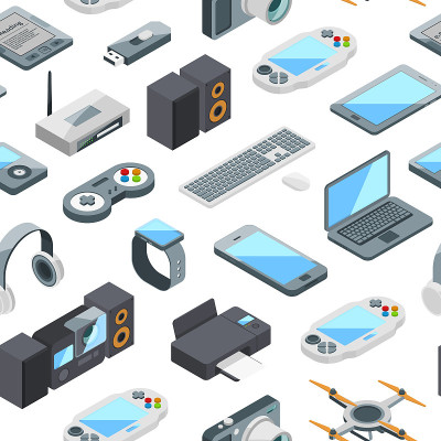 矢量等距小工具图标图案或背景插图