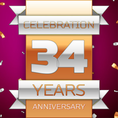 Realistic Thirty four 34 Years Anniversary Celebra