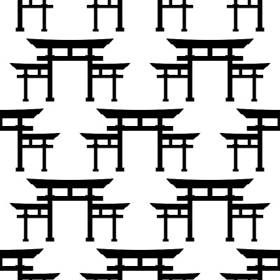 鸟居的迹象。无缝图案与日本传统门在白色背景黑色。牌坊是日本传统神道教的象征。印刷织物，包装。矢量图
