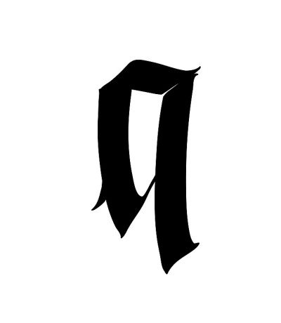 字母Q，哥特式风格。向量。字母表。该符号孤立在白色背景上。书法和刻字。中世纪的拉丁字母。公司的标志。