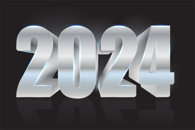 2024年新年快乐。银3 d数字。黑色背景与星云。矢量图