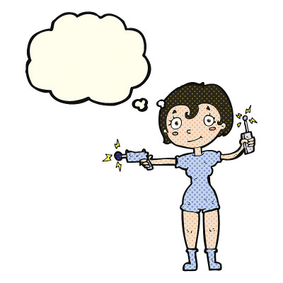 卡通未来空间女孩与思想泡泡