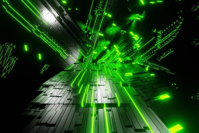 科幻立方体未来流数据通信飞进数字技术动画3D渲染