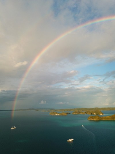 Pristine blue ocean, rock islands in Palau
