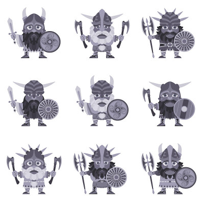 维京人。战士武器。集。