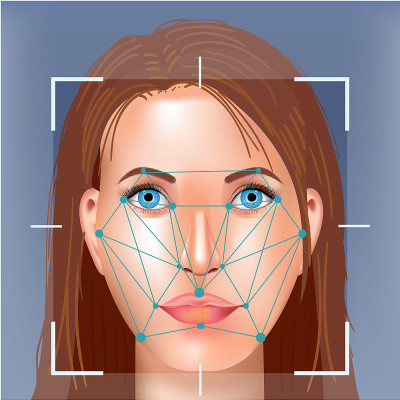 人脸识别系统的概念。人脸识别，3D扫描。