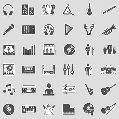 音乐图标。贴纸设计。矢量插图。