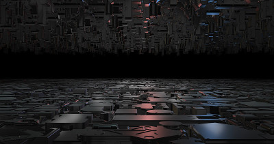 在无限空间中缓慢前进的外星飞船3D渲染