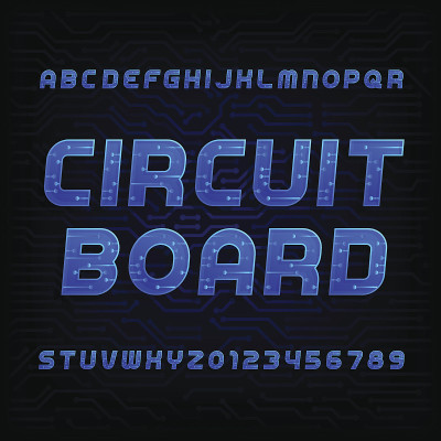 电路板字体。向量字母表。
