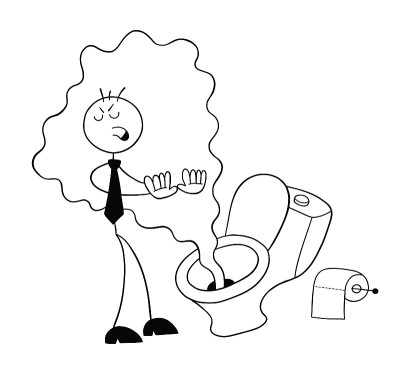 在厕所前的Stickman商人角色闻起来真的很难闻，矢量卡通插图