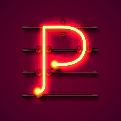 霓虹字体字母P，艺术设计招牌。