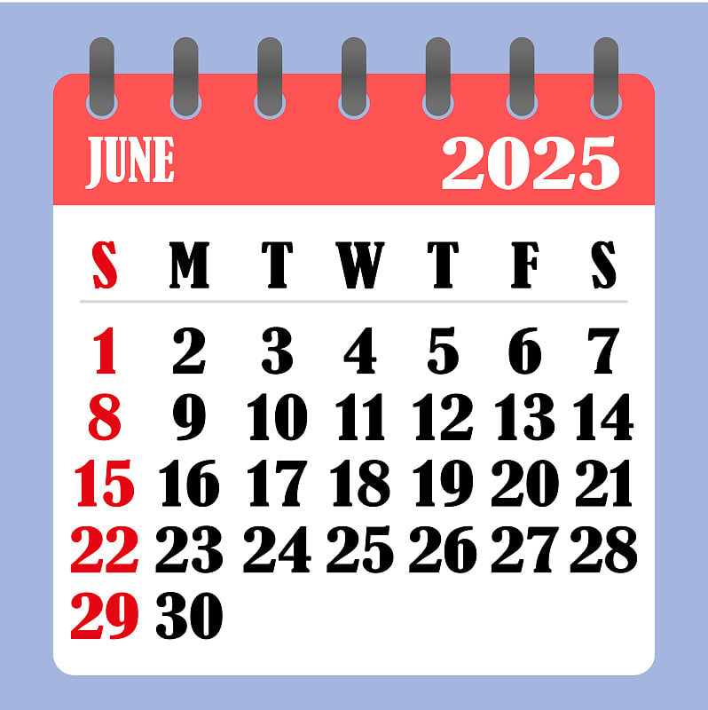 Letter calendar for June 2025. The week begins on 