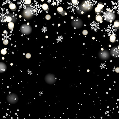 圣诞冬季设计与雪花和白色的灯光在黑色的背景。