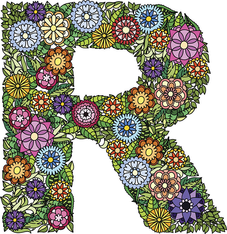 涂鸦花字母R。