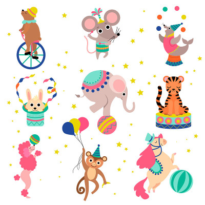 Cute Funny Animals Performing in Circus Show Set V