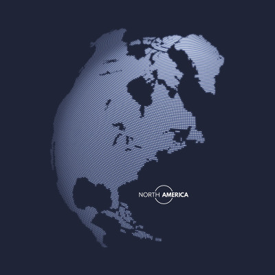 北美。地球各地。全球企业营销理念。虚线的风格。