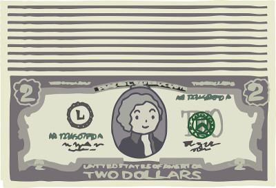 Bunch of Cute hand-painted 2 US dollar banknote