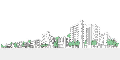 城市景观矢量图。线条画插图。