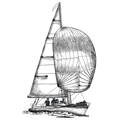 游艇游艇古董古董古董黑墨手绘插图