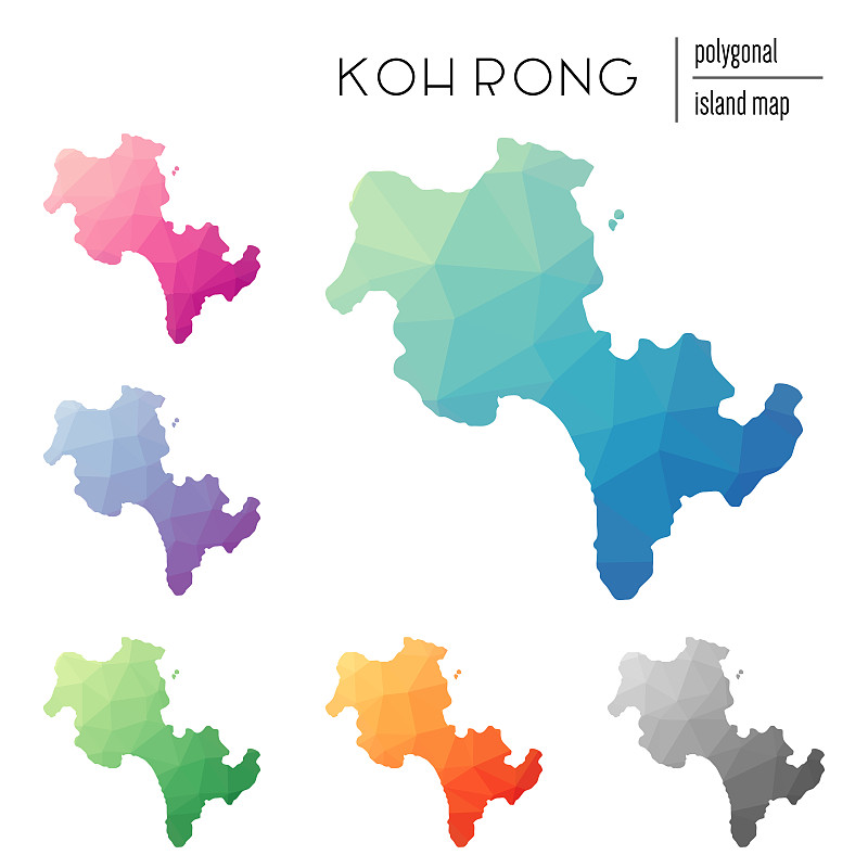集合的向量多边形Koh Rong地图充满了明亮的梯度低多边形艺术。