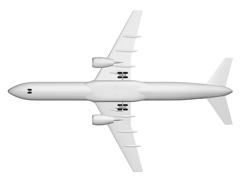 客机模型被隔离在白色背景上。底部视图。3 d。矢量图