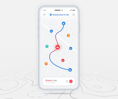 地图GPS导航应用ux ui概念，移动地图应用，智能手机应用搜索地图导航，技术地图，城市导航地图，城
