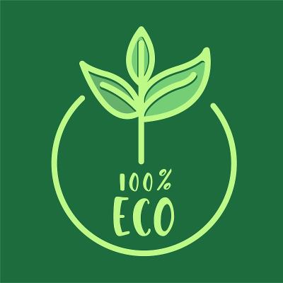 一套各种生态友好100%绿色徽章与树叶。