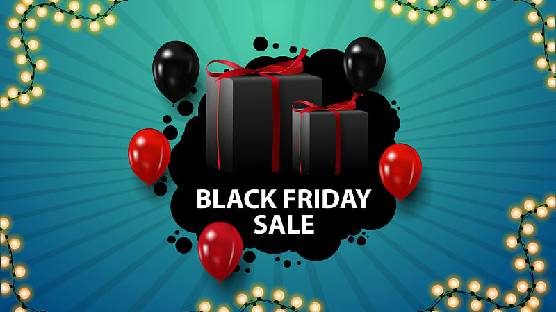 Black friday sale, blue horizontal discount coupon