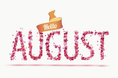 你好,8月。粉红玫瑰花瓣题词