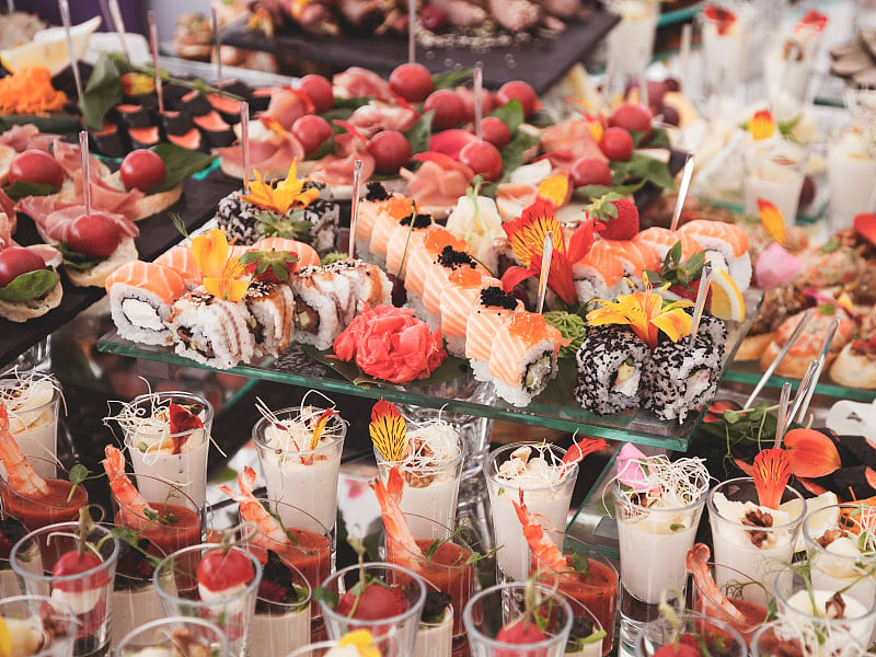 Assortment festive appetizers on the plate, select