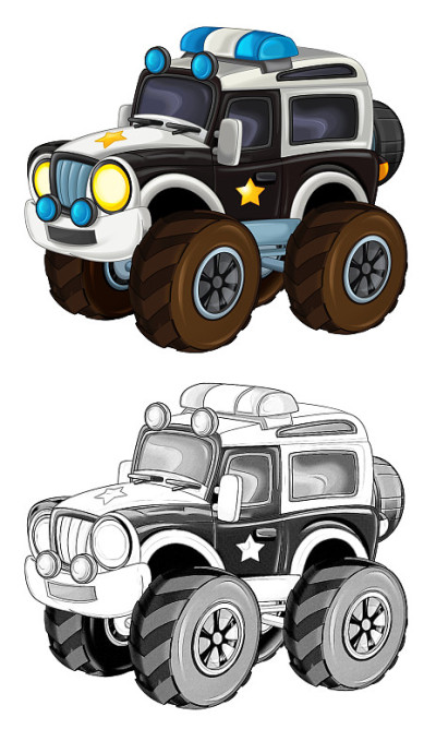 卡通素描场景与非公路警车-插图