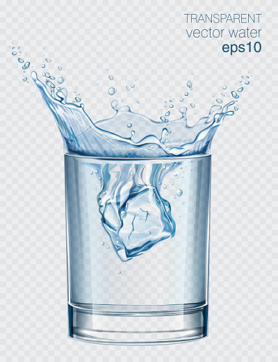 透明矢量水飞溅在玻璃上的水光背景