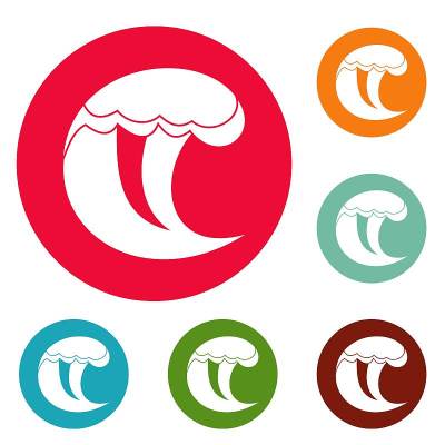 波浪水场景图标圆设置矢量