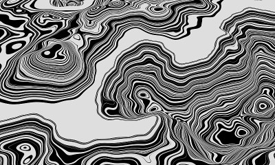 3 d渲染。黑白山等高线。地形地形。