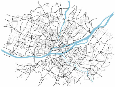 城市地图。道路线路图。计划中的城镇街道。城市环境，建筑背景。向量