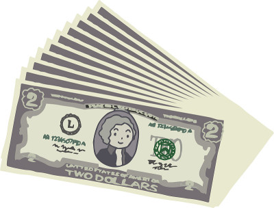 Bunch of Cute hand-painted 2 US dollar banknote