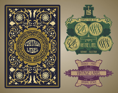vector vintage items:标签Art Nouveau