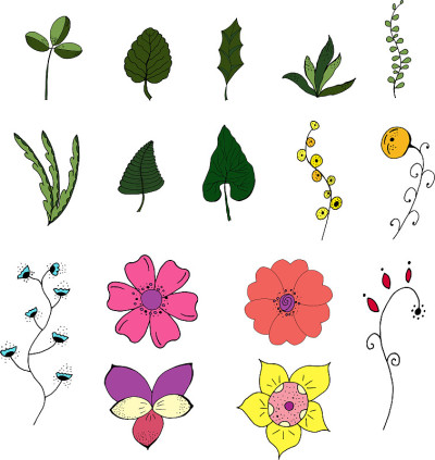 花卉图形设计。向量集花卉元素手绘花。