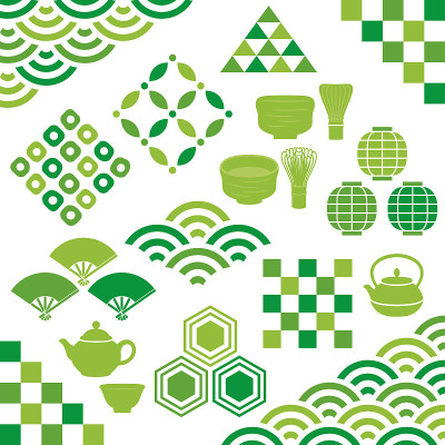 一套绿茶插图。