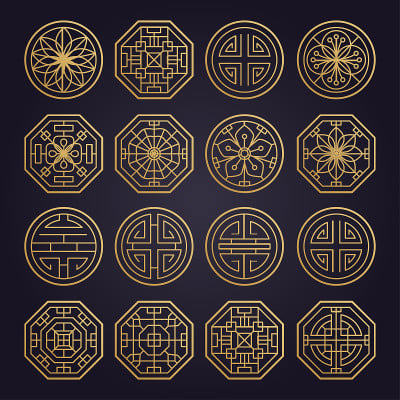 亚洲各种几何传统图案。向量组