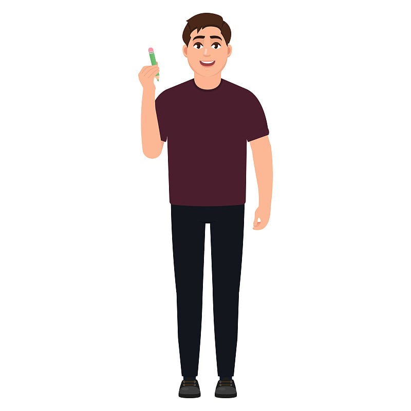 The guy holds a pencil, cartoon character vector i