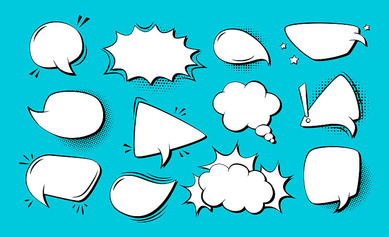 Speech bubble comic pop art set explosion cloud