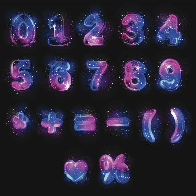 星空数字设置在黑色背景。手工制作的字体。
